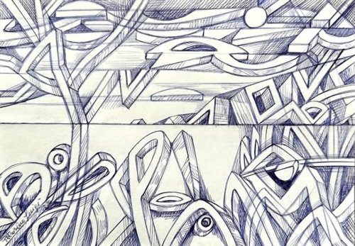 PAESAGGIO CON GEOMETRIE TRIDIMENSIONALI