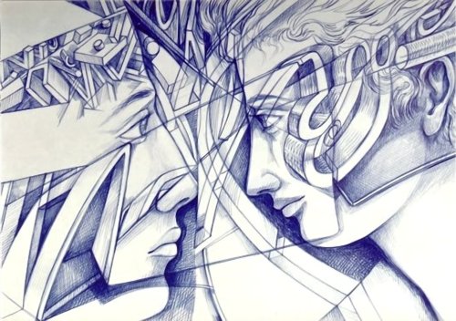 DISEGNO A PENNA BLU SU FOGLIO