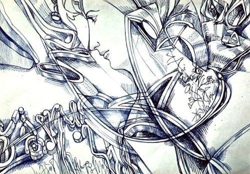 DISEGNO A PENNA BLU SU FOGLIO