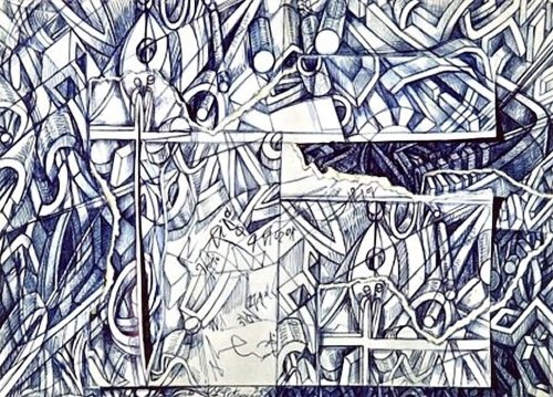 DISEGNO A PENNA BLU SU FOGLIO