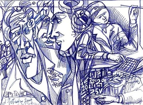 DISEGNO A PENNA BLU SU FOGLIO